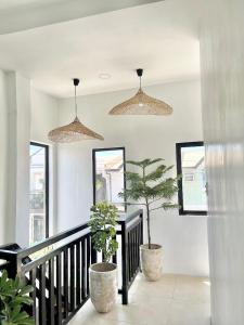 a room with two potted plants on a staircase at NEW Modern Suite near Airport & Beach in Sudtungan