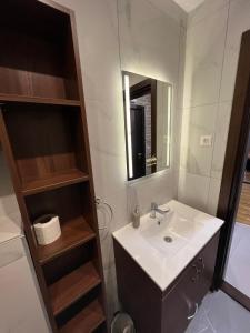 uma casa de banho com um lavatório e um espelho em Titova Vila S Lux em Palisat
