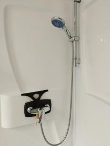 a shower with a shower head in a bathroom at House of twenty, calme,rue piétonne, proche de la mer, wifi gratuit in Dieppe