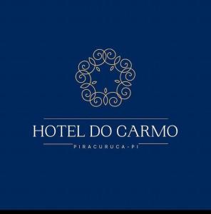 a hotel do canmo logo on a blue background at Hotel do Carmo in Piracuruca