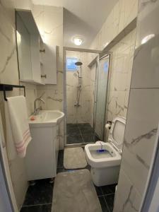 a small bathroom with a toilet and a sink at GÜLERSU PANSIYON in Kusadası