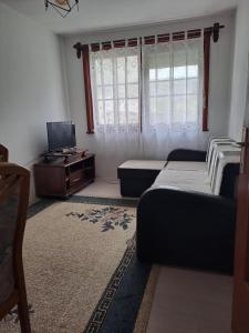 sypialnia z łóżkiem, telewizorem i kanapą w obiekcie Šumska idila Rakovac w mieście Zmajevac