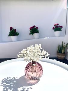 um vaso cheio de flores sentado numa mesa em Casa del Azucar em Motril