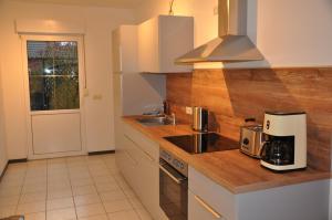 a kitchen with a sink and a counter top at Große Ferienwohnung im Spreewald Lübben 2,5km in Hartmannsdorf +14 photos