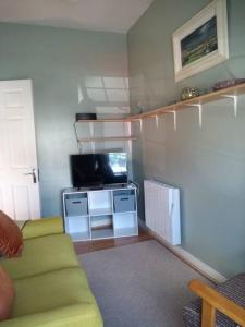 - un salon avec un canapé vert et une télévision dans l'établissement 2 Bed City Center Apartment, à Galway