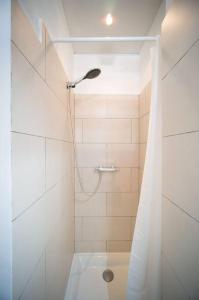 a white bathroom with a shower with a shower head at Appartement tout équipé balcon 4 pers St Charles in Marseille