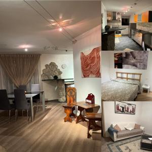 eine Collage mit Fotos von einem Wohnzimmer und einem Schlafzimmer in der Unterkunft CA' del GIACOMINO in Baselga di Pinè