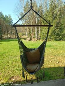 a chair in a hammock in a field at Uroczysko Tartaczysko in Giby