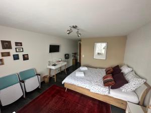 a bedroom with a bed and a desk and a tv at V&A Home 