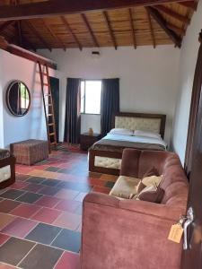 een woonkamer met een bed en een bank bij Villa Paulina in Guadalupe