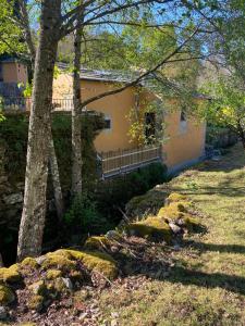 uma casa com uma árvore e pedras em frente em EL VIEJO MOLINO em Lugo