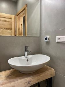 a bathroom with a white sink and a mirror at Chata North Point Zuberec pod Roháčmi in Zuberec