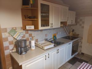 a kitchen counter with a sink and a microwave at Apartment Zeleni dragulj Pohorje in Oplotnica