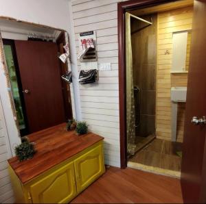 a bathroom with a walk in shower next to a door at FREEDOM 2 in Gornji Štoj