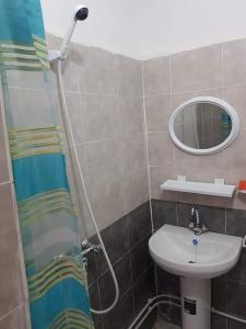 a bathroom with a shower and a sink at Studio confort richement meublé.1 er étage in Tozeur