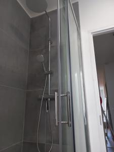 eine Dusche im Bad mit Glastür in der Unterkunft Le 29 spacieux , wifi et climatisation in Agen