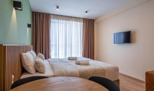 pokój hotelowy z łóżkiem i telewizorem w obiekcie New Gudauri Twins w mieście Gudauri