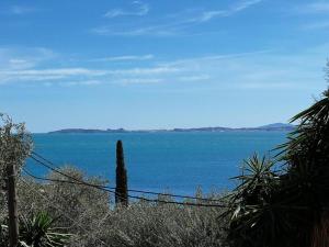 vistas a una gran masa de agua en Newly refurbished, coastal apartment- Barbati en Barbati