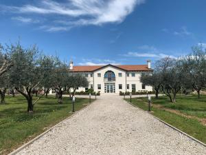 a large white house with a pathway leading to it at Agriturismo Zapparè Farm Hotel in Trevignano
