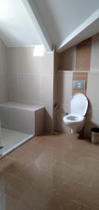 a bathroom with a toilet and a shower and a sink at Dinara Hotel in Kemer