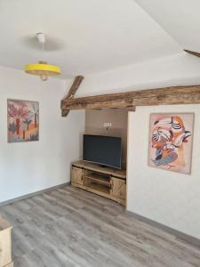 a living room with a flat screen tv on a wall at appartement hyper-centre Laurène in La Flèche