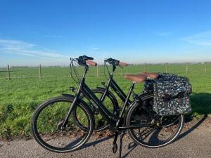 een fiets geparkeerd op een weg naast een veld bij de Zuiderstolp in Zuidermeer