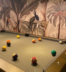 a billiard table with balls on top of it at SabiaNatura - boutiqueMadrid in Madrid