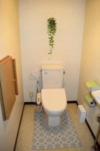 a bathroom with a toilet with a plant on the wall at とれるの【TORERUNO】 in Takayama