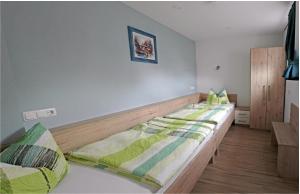 a bedroom with two beds with green and white blankets at 4 Sterne Ferienwohnung Sorbitztal in Rohrbach