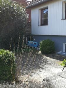 a garden with a swing in front of a house at Ferienwohnung Varmissen in Dransfeld