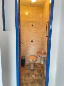a bathroom with a toilet and a sink at Casa charmosa no Centro Histórico com garagem in Ouro Preto