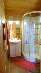 a bathroom with a shower and a sink at LE COULOUMAT Saucats in Saucats