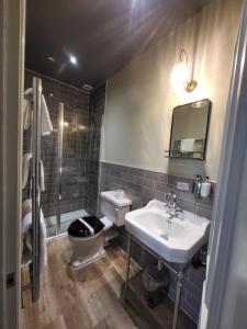 a bathroom with a sink and a toilet and a shower at The Black Hat in Ilkley