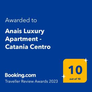 Vottorð, verðlaun, skilti eða annað skjal til sýnis á Anais Luxury Apartment - Catania Centro