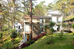 Xuan An的住宿－Luxury 5 bedroom villa - Tuyen lam lake view，树林中的房屋,有院子