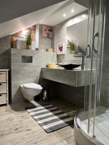 bagno con lavandino e servizi igienici di Apartament Bronowice a Cracovia