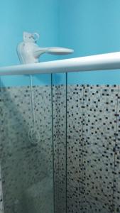 un lavabo en una estantería de cristal en una ducha en CASA DE TEMPORADA RECANTO FELIz 2 en Aracaju