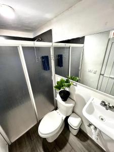 La salle de bains est pourvue de toilettes et d'un lavabo. dans l'établissement La Perle Noire - Auberge, à Cozumel