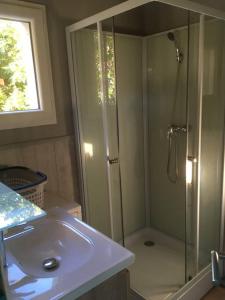 een badkamer met een douche en een wastafel bij Appartement avec jardin privé Gréoux les Bains au bord du Verdon in Gréoux-les-Bains +4 foto's