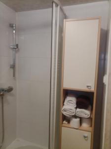 a bathroom with a shower and a toilet and towels at DOMKI CZYRNA SZCZYRK in Szczyrk +35 photos