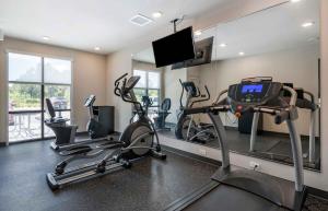 a gym with cardio machines and a flat screen tv at Extended Stay America Suites - Atlanta - McDonough in McDonough