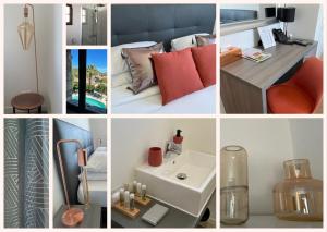 a collage of different pictures of a room with different furniture at Le Château d'Argens in Les Arcs sur Argens