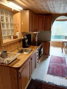 eine Küche mit einer Spüle und einer Arbeitsplatte in der Unterkunft Sognevegen 2242 in Haugsvær