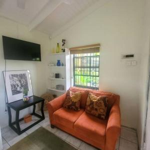 een woonkamer met een bank en een tafel bij Petti Rosa Villa in Gros Islet