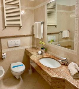 a bathroom with a sink and a toilet at Hotel Granada in Milano Marittima