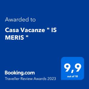 Certifikát, hodnocení, plakát nebo jiný dokument vystavený v ubytování Casa Vacanze " IS MERIS "