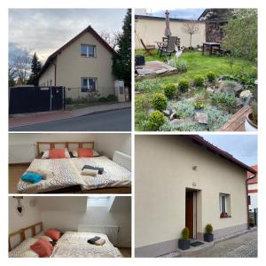 a collage of four pictures of a house at Rivendell Apartments in Prague