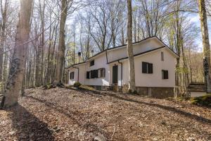 a white house in the middle of the woods at La Corteccia del Faggio in Monte Amiata