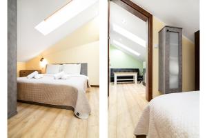 克拉科夫的住宿－Househost Apartment:Bracka 3/15A，卧室两张照片,配有一张床和镜子