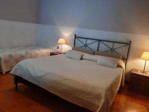 特雷維索的住宿－旅行者住宿加早餐旅館，一间卧室配有一张大床和两盏灯。